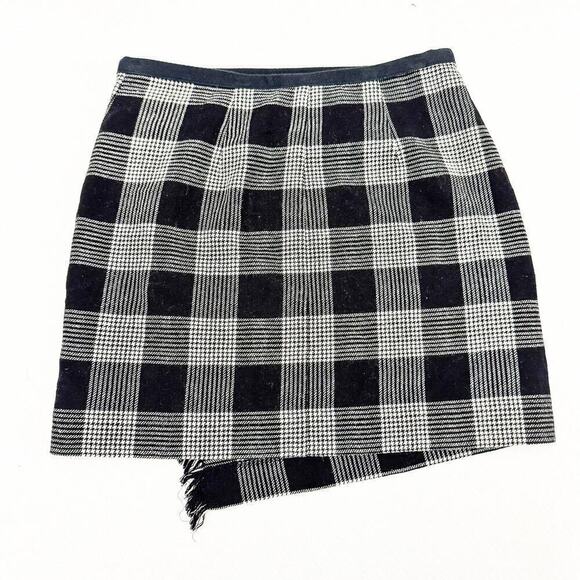 Madewell Flannel Houndstooth Fringe Accent Mini Skirt Size 00 - Picture 2 of 5